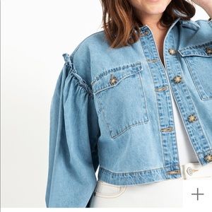 Crop Denim Jacket with Puff Sleeves